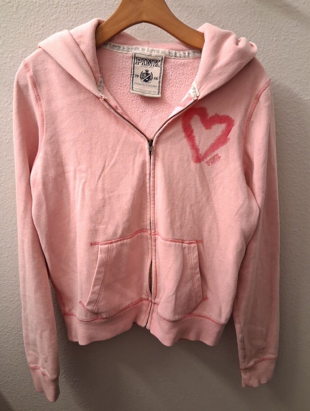Pink Hoodie Stained No Hoodie String Juniors Large